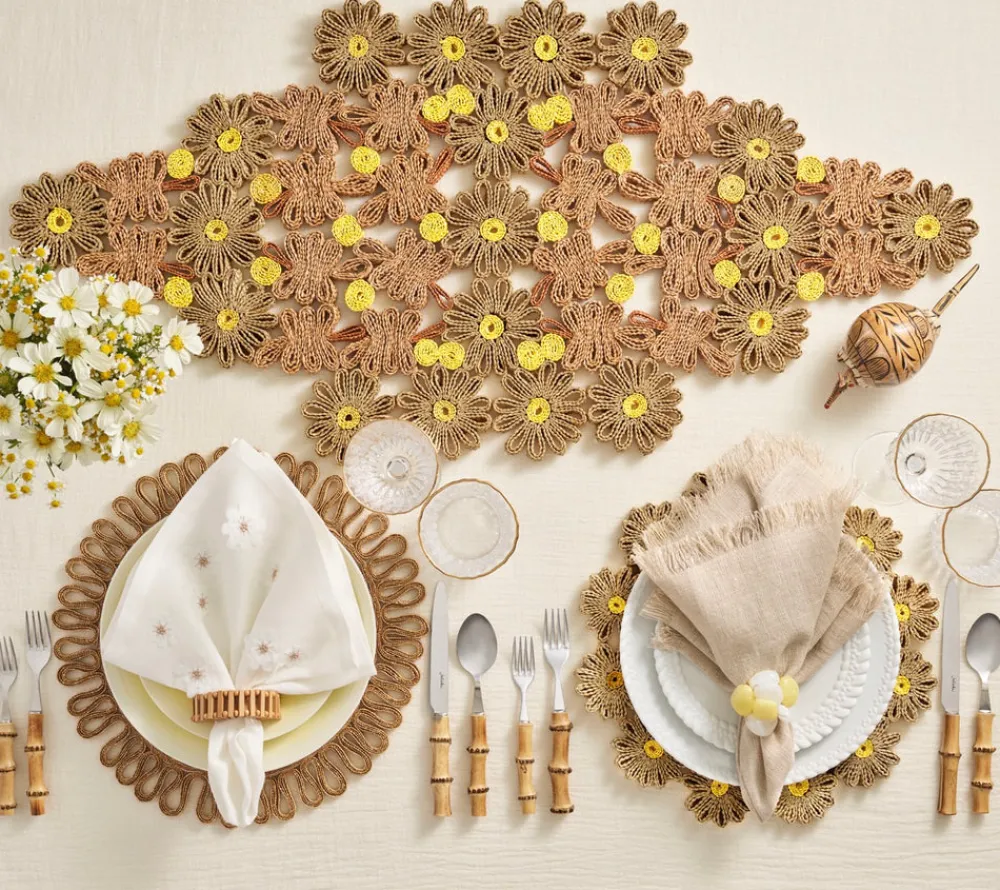 Kim Seybert Place Settings & Linens|Daisy Runner in Natural & Ivory