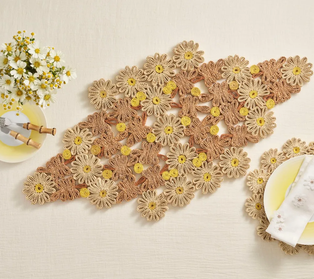 Kim Seybert Place Settings & Linens|Daisy Runner in Natural & Ivory