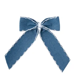 No Reservations Place Settings & Linens|Denim Napkin Bow in Denim with White Scalloped Edge