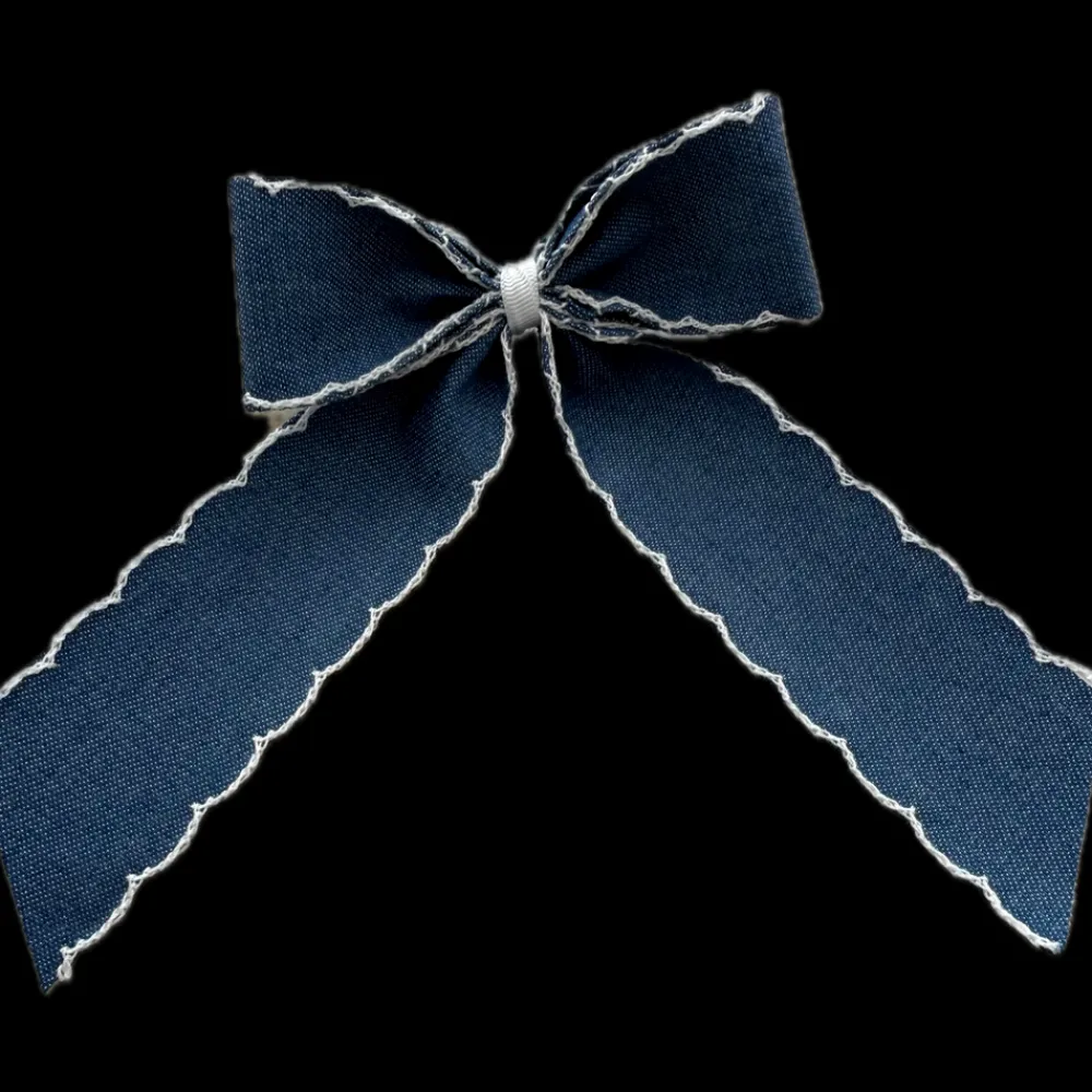 No Reservations Place Settings & Linens|Denim Napkin Bow in Denim with White Scalloped Edge