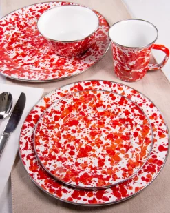 Golden Rabbit Dinnerware|Dinner Plates in Red Swirl, Set of 4