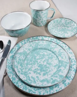 Golden Rabbit Dinnerware|Dinner Plates in Sea Glass, Set of 4