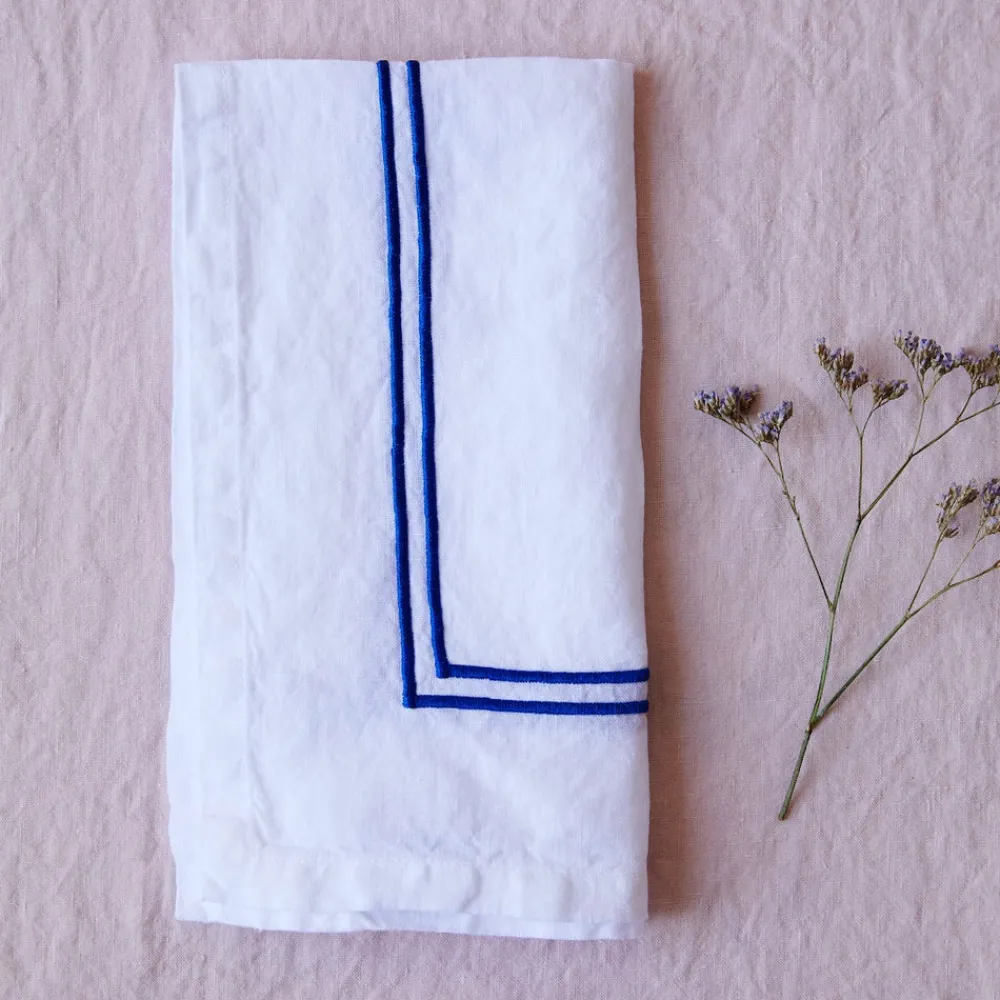 Issy Granger Place Settings & Linens|Double Piped Linen Napkins in White, Set of Four