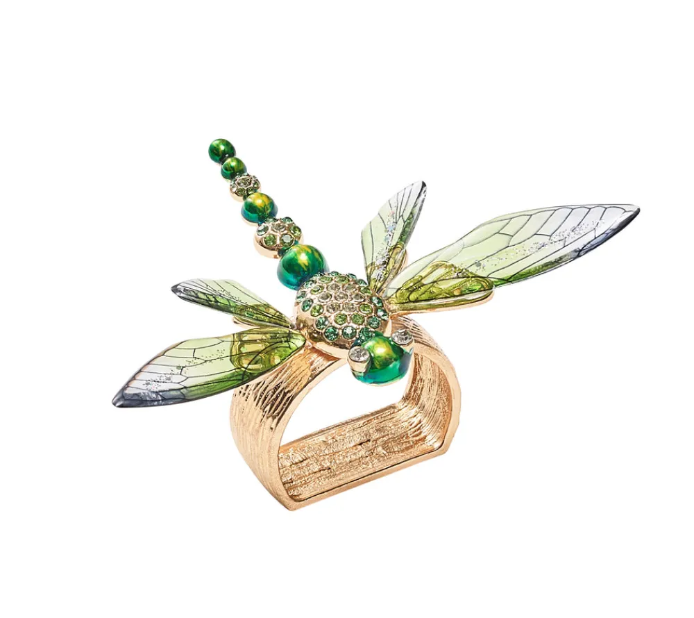 Kim Seybert Place Settings & Linens|Dragonfly Napkin Ring in Green, Set of 4 in a Gift Box