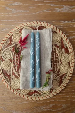 MJ Tablescapes Candles|Dusty Blue Tulip Hand-Painted Taper Candles, Set of Two