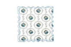 Loulou La Dune Place Settings & Linens|Elodie Placemat and Napkin Set with Bows and Florals in Green with Light Blue Embroidery