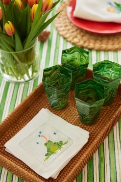 Catherine Owen Design Place Settings & Linens|Embroidered Frog Cocktail Napkins, Set of 4