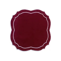 Loulou La Dune Place Settings & Linens|Emma Linen Napkin in Burgundy with Light Blue Embroidery