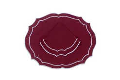 Loulou La Dune Place Settings & Linens|Emma Linen Napkin in Burgundy with Light Blue Embroidery