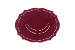 Loulou La Dune Place Settings & Linens|Emma Linen Napkin in Burgundy with Rose Embroidery