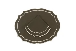 Loulou La Dune Place Settings & Linens|Emma Linen Napkin in Forest Green with Cream Embroidery