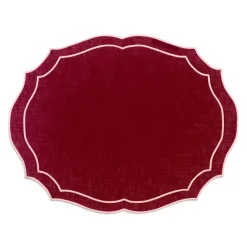 Loulou La Dune Place Settings & Linens|Emma Linen Placemat in Burgundy with Rose Embroidery