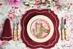 Loulou La Dune Place Settings & Linens|Emma Linen Placemat in Burgundy with Rose Embroidery