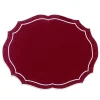 Loulou La Dune Place Settings & Linens|Emma Linen Placemat in Burgundy with Light Blue Embroidery