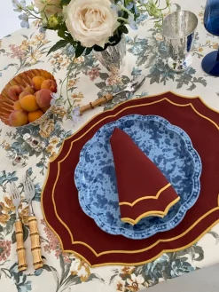 Loulou La Dune Place Settings & Linens|Emma Napkin in Brick with Mustard Embroidery