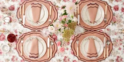 Loulou La Dune Place Settings & Linens|Emma Napkin in Rose with Burgundy Embroidery