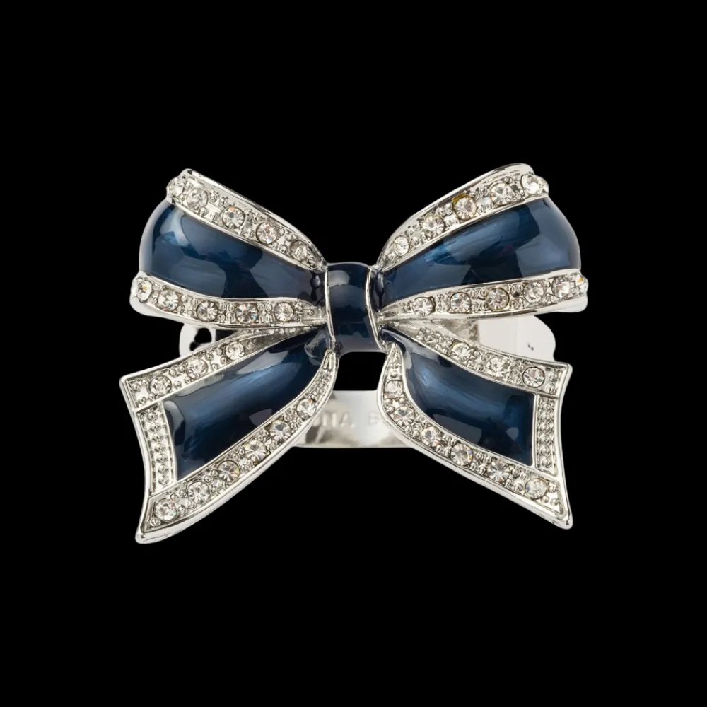 Joanna Buchanan Place Settings & Linens|Enamel Bow Skinny Napkin Rings in Navy, Set of Four