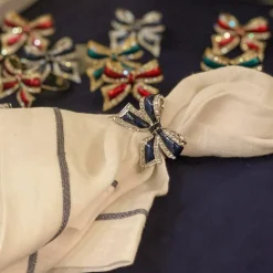 Joanna Buchanan Place Settings & Linens|Enamel Bow Skinny Napkin Rings in Navy, Set of Four