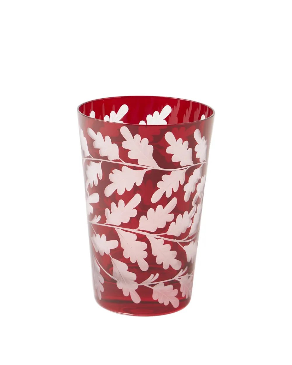 Cabana Glassware|Engraved Oak Leaf Water Tumbler in Burgundy