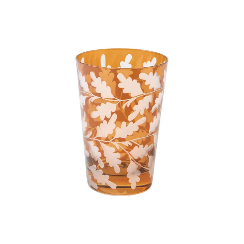 Cabana Glassware|Engraved Oak Leaf Water Tumbler in Walnut