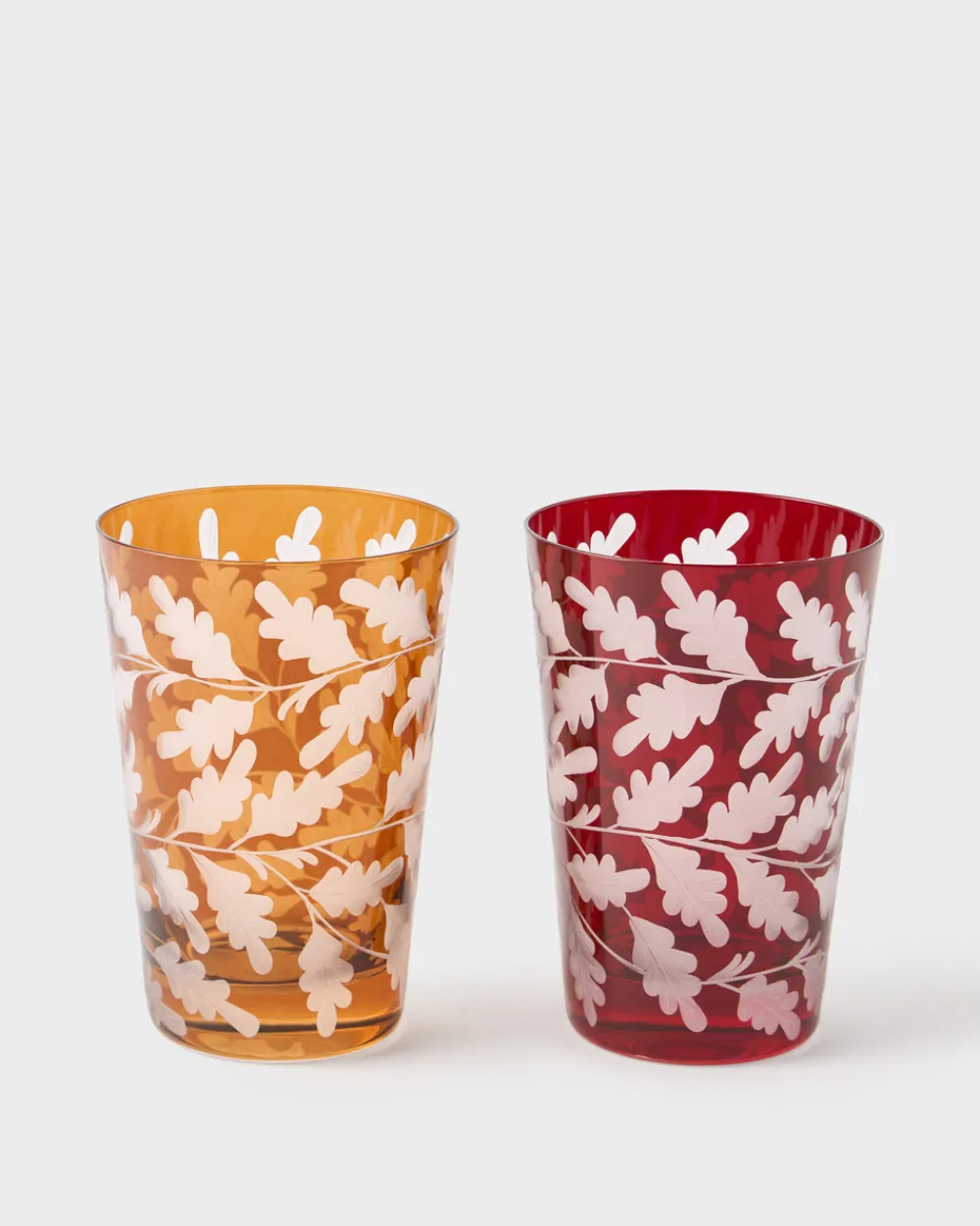 Cabana Glassware|Engraved Oak Leaf Water Tumbler in Walnut