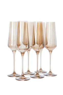 Estelle Colored Glass Glassware|Estelle Colored Champagne Flute, Set of 6 in Amber Smoke