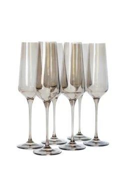 Estelle Colored Glass Glassware|Estelle Colored Champagne Flute, Set of 6 in Gray Smoke