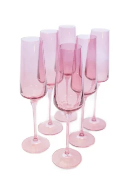 Estelle Colored Glass Glassware|Estelle Colored Champagne Flute, Set of 6 in Rose