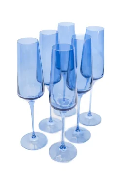 Estelle Colored Glass Glassware|Estelle Colored Champagne Flute, Set of 6 in Cobalt Blue