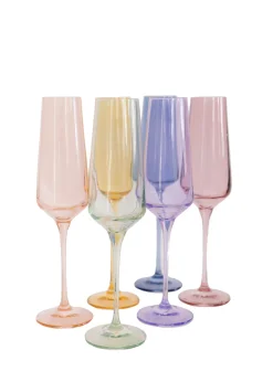 Estelle Colored Glass Glassware|Estelle Colored Champagne Flute, Mixed Set of 6
