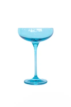 Estelle Colored Glass Glassware|Estelle Colored Champagne Coupe Stemware, Set of 6 in Ocean Blue