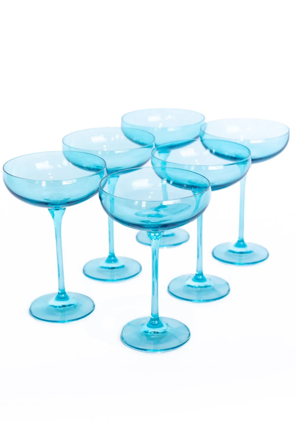 Estelle Colored Glass Glassware|Estelle Colored Champagne Coupe Stemware, Set of 6 in Ocean Blue