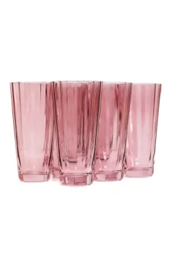 Estelle Colored Glass Glassware|Estelle Colored Sunday High Balls, Set of 6 in Rose