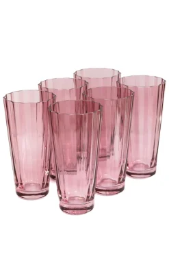 Estelle Colored Glass Glassware|Estelle Colored Sunday High Balls, Set of 6 in Rose