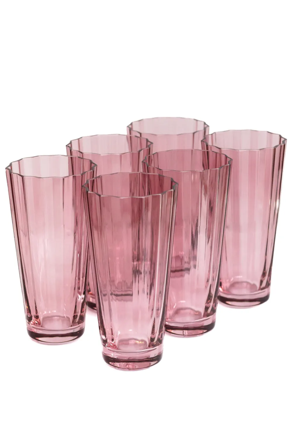 Estelle Colored Glass Glassware|Estelle Colored Sunday High Balls, Set of 6 in Rose