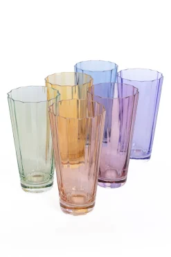 Estelle Colored Glass Glassware|Estelle Colored Sunday High Balls, Set of 6 in Pastel Mixed Set