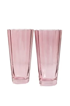 Estelle Colored Glass Glassware|Estelle Colored Sunday High Balls, Set of 2 in Rose