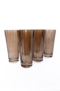 Estelle Colored Glass Glassware|Estelle Colored Sunday High Balls, Set of 6 in Amber Smoke
