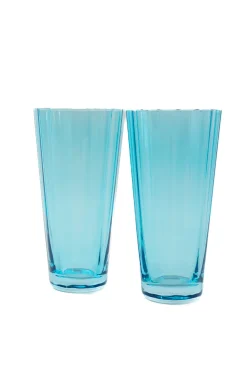 Estelle Colored Glass Glassware|Estelle Colored Sunday High Balls, Set of 2 in Ocean Blue