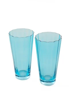 Estelle Colored Glass Glassware|Estelle Colored Sunday High Balls, Set of 2 in Ocean Blue