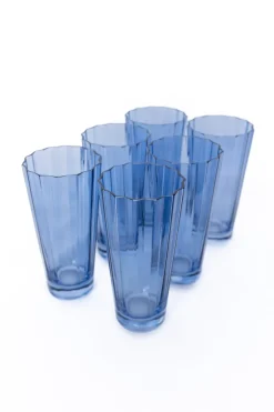 Estelle Colored Glass Glassware|Estelle Colored Sunday High Balls, Set of 6 in Cobalt Blue