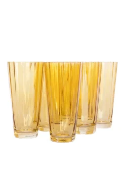 Estelle Colored Glass Glassware|Estelle Colored Sunday High Balls, Set of 6 in Yellow
