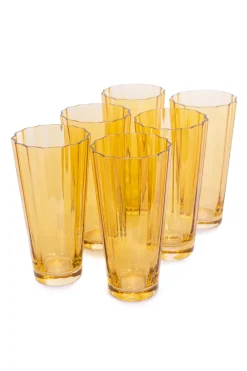 Estelle Colored Glass Glassware|Estelle Colored Sunday High Balls, Set of 6 in Yellow