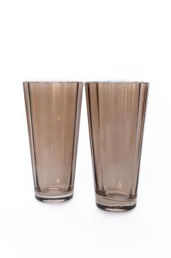 Estelle Colored Glass Glassware|Estelle Colored Sunday High Balls, Set of 2 in Amber Smoke