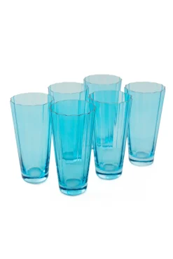 Estelle Colored Glass Glassware|Estelle Colored Sunday High Balls, Set of 6 in Ocean Blue