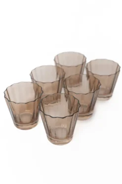 Estelle Colored Glass Glassware|Estelle Colored Sunday Low Balls, Set of 6 in Amber Smoke