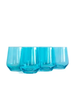 Estelle Colored Glass Glassware|Estelle Colored Wine Stemless, Set of 6 in Ocean Blue