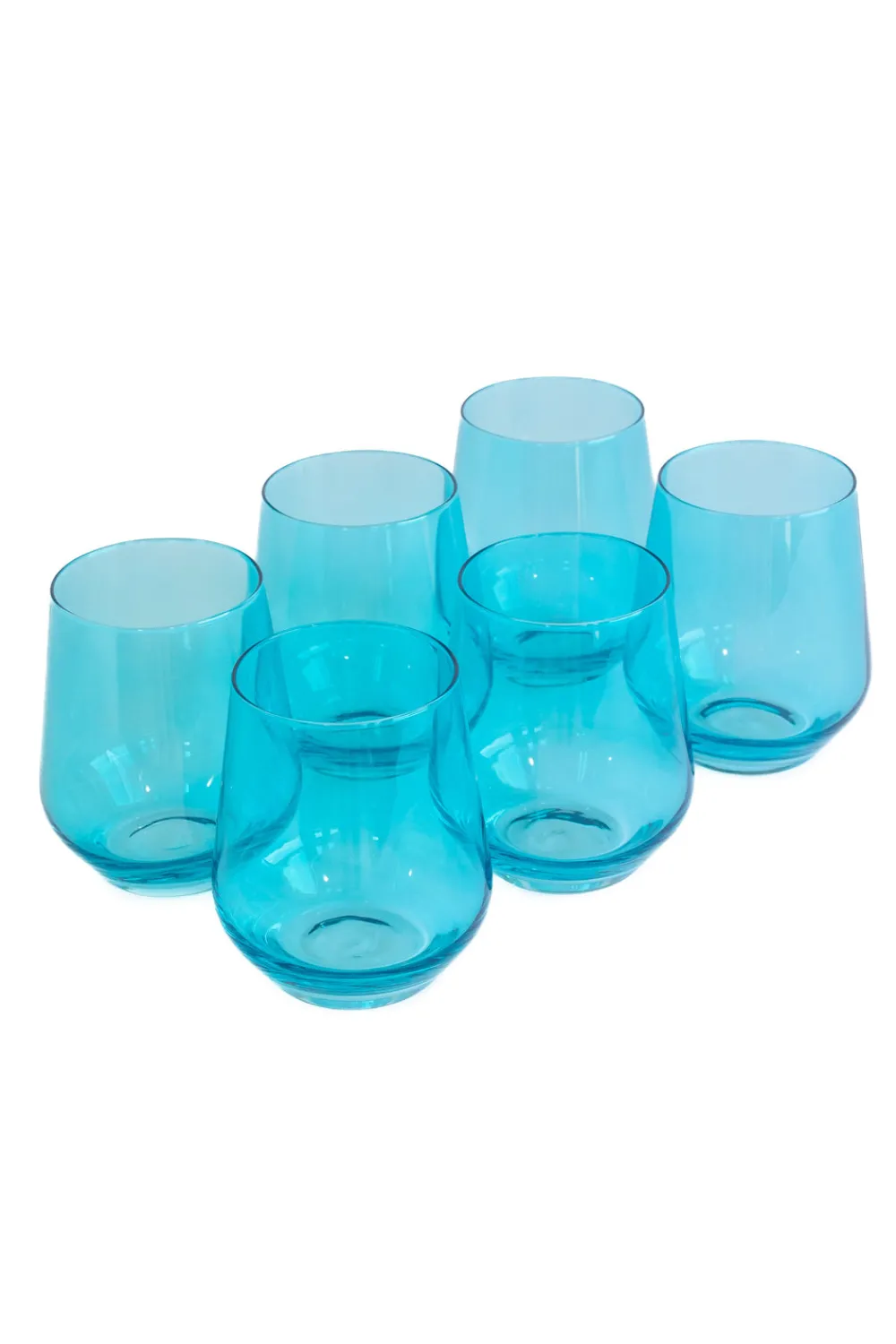 Estelle Colored Glass Glassware|Estelle Colored Wine Stemless, Set of 6 in Ocean Blue