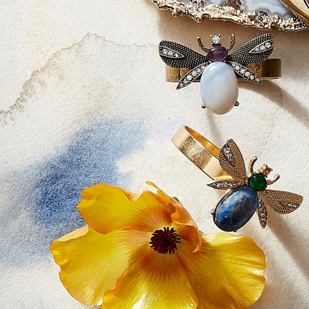 Joanna Buchanan Place Settings & Linens|Etched Wing Big Skinny Napkin Rings in Lapis Lazuli, Set of Four