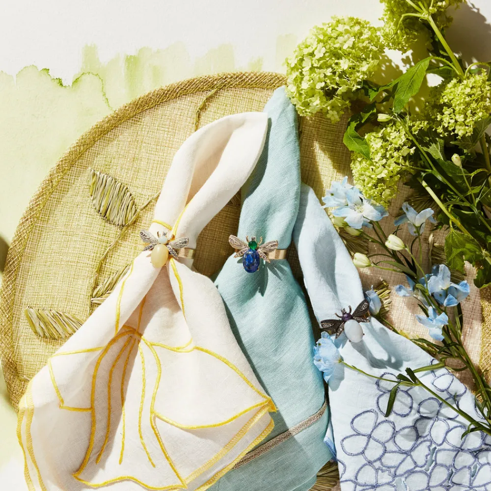 Joanna Buchanan Place Settings & Linens|Etched Wing Bug Skinny Napkin Rings in Lemon Jasper, Set of Four